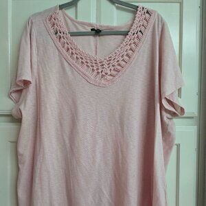 Lane Bryant Pink Crochet V-Neck Top, Size 22/24 (Gently Used)